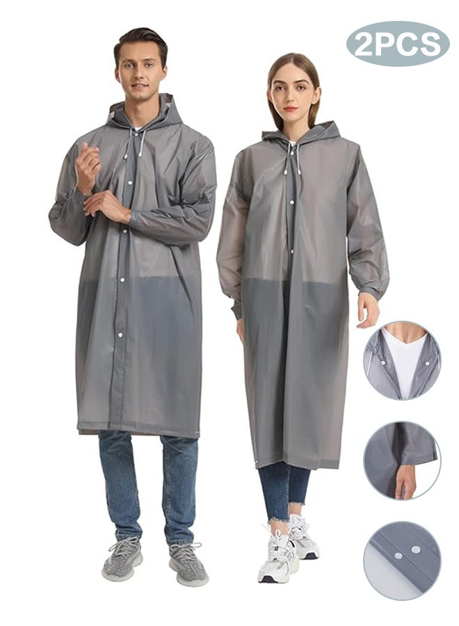 2 Pack Rain Coat, Reusable EVA Rain Ponchos for Adults with Drawstring Hood for Women Men, Camping, Hiking, Travelling - Image 1